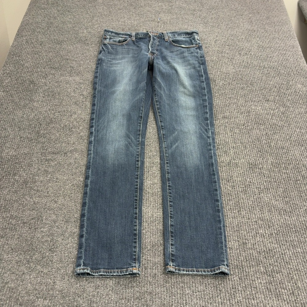Lucky Brand Jeans Mens 32x30 Blue Cotton Blend Stretch Whiskered Casual Classic